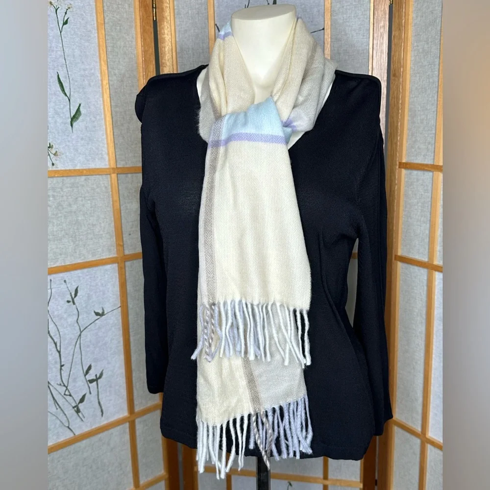 Weavers Workshop wool Plaid scarf in pastel colors. made in Japan